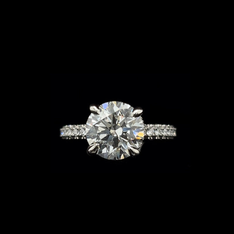 3D Pave Double Hidden Halo Round Lab Diamond Engagement Ring (4.00cts Total, 3.06cts Centre)