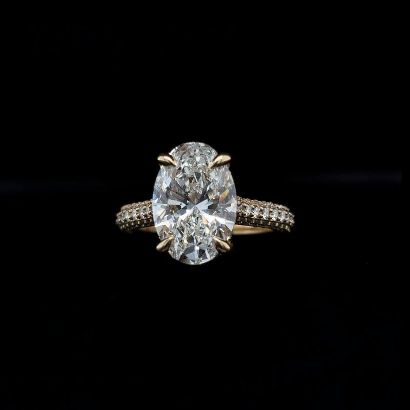 Oval 3D Pave Lab Diamond Engagement Ring (4.73cts Total, 4.09cts Centre)