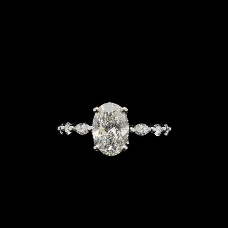 Oval Marquise Lab Diamond Engagement Ring (1.96ct Total, 1.54ct Centre)
