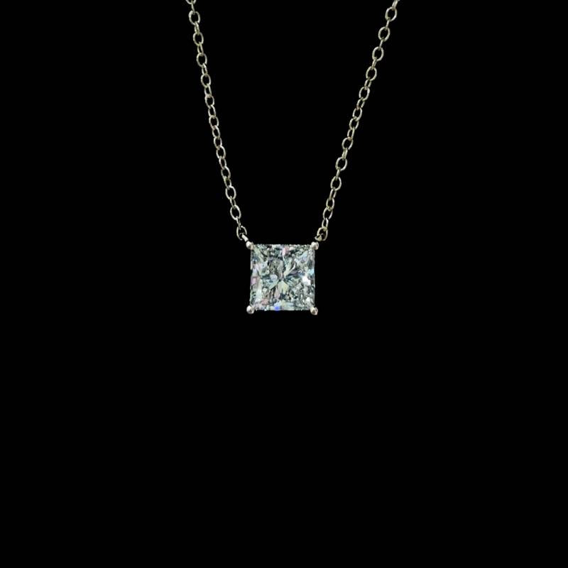 Princess Cut Lab Diamond Pendant on a black background