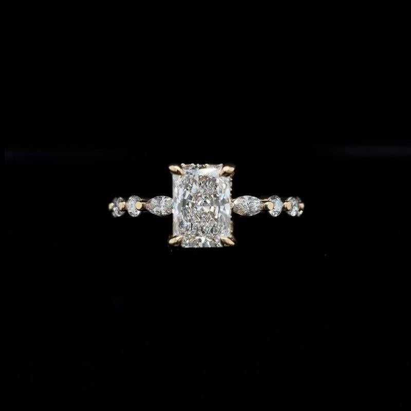 Radiant Bubble Marquise Lab Diamond Engagement Ring (2.10cts Total, 1.52ct Centre)