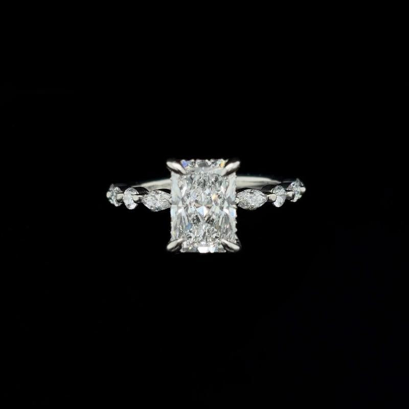 Radiant Bubble Marquise Lab Diamond Engagement Ring (2.62cts Total, 2.04cts Centre)