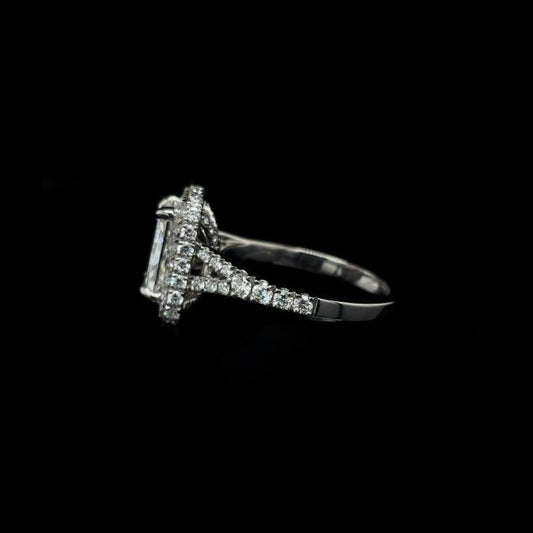 Radiant Pave Halo Split Shank Lab Diamond Engagement Ring (3.09cts Total, 2.07cts Centre)