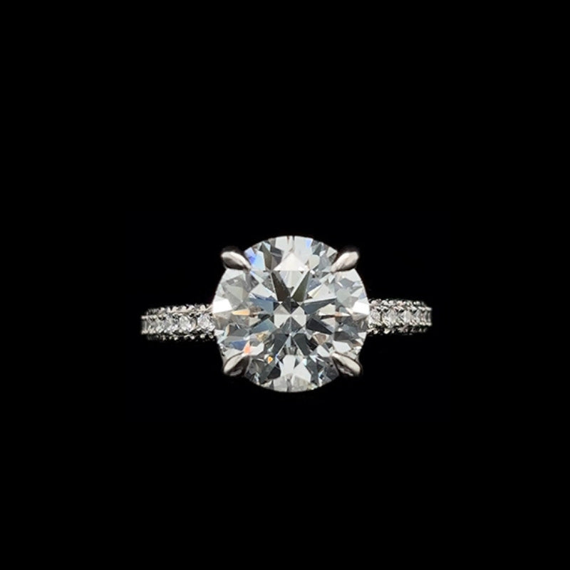 3D Pave Hidden Halo Round Lab Diamond Engagement Ring (4.93cts Total, 4.04cts Centre)