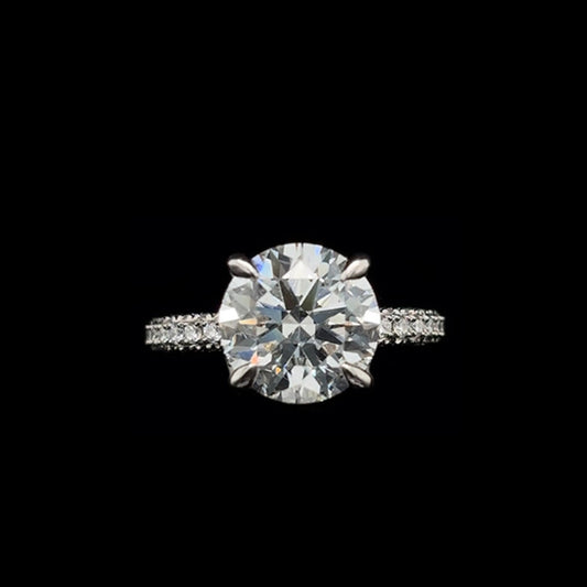3D Pave Hidden Halo Round Lab Diamond Engagement Ring (4.93cts Total, 4.04cts Centre)
