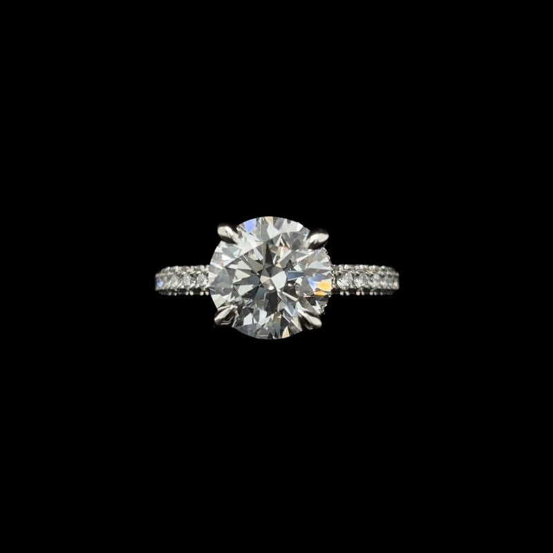 3D Pave Double Hidden Halo Round Lab Diamond Engagement Ring (4.00cts Total, 3.06cts Centre)