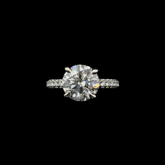 3D Pave Double Hidden Halo Round Lab Diamond Engagement Ring (4.00cts Total, 3.06cts Centre)
