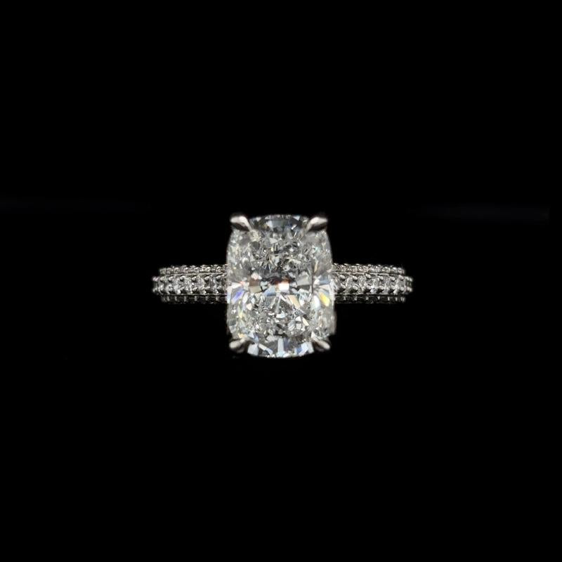 Elongated Cushion 3D Pave Lab Diamond Engagement Ring front view. 