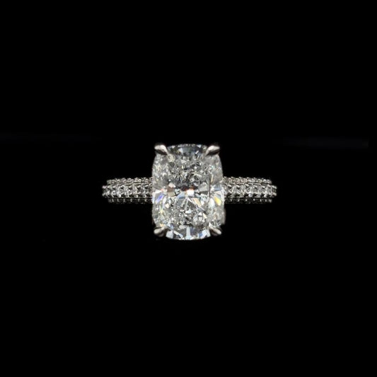 Elongated Cushion 3D Pave Lab Diamond Engagement Ring (3.91cts Total, 3.06cts Centre)