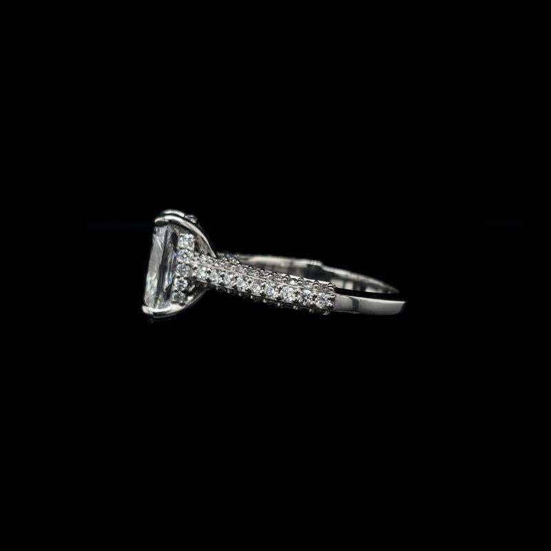 Elongated Cushion 3D Pave Lab Diamond Engagement Ring left view. 