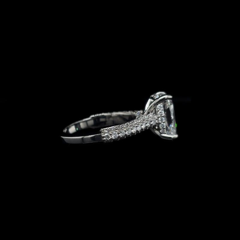 Elongated Cushion 3D Pave Lab Diamond Engagement Ring right view. 