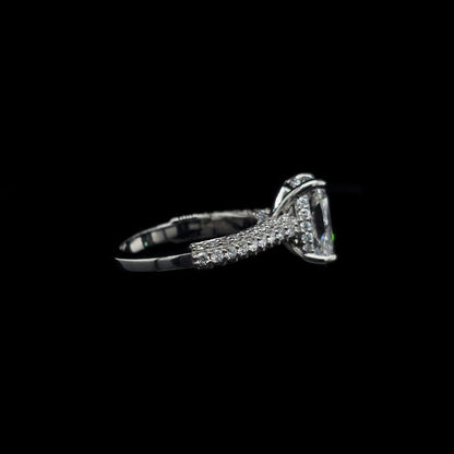 Elongated Cushion 3D Pave Lab Diamond Engagement Ring right view. 