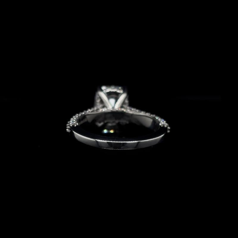 Elongated Cushion 3D Pave Lab Diamond Engagement Ring back view. 
