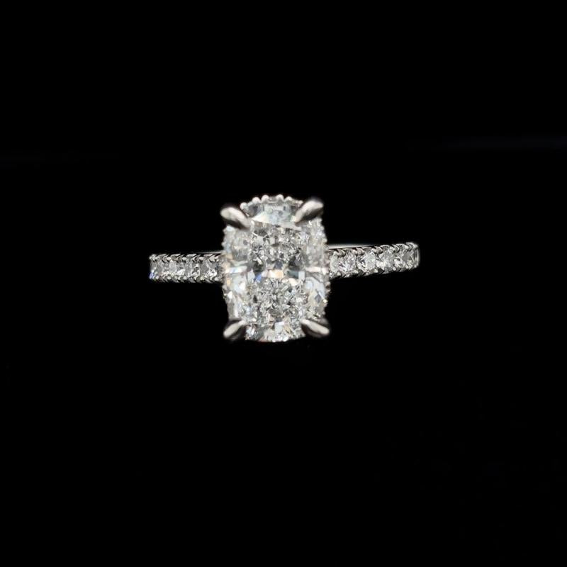 Elongated Cushion Lab Diamond Engagement Ring front view. 