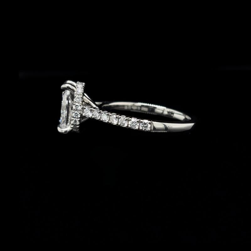 Elongated Cushion Lab Diamond Engagement Ring left view. 