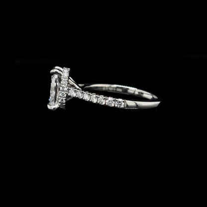Elongated Cushion Lab Diamond Engagement Ring left view. 