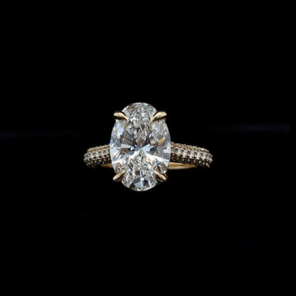 Oval 3D Pave Lab Diamond Engagement Ring front view.