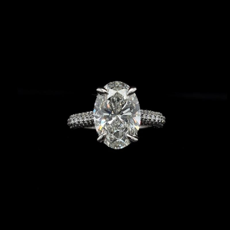 Oval 3D Pave Lab Diamond Engagement Ring front view.