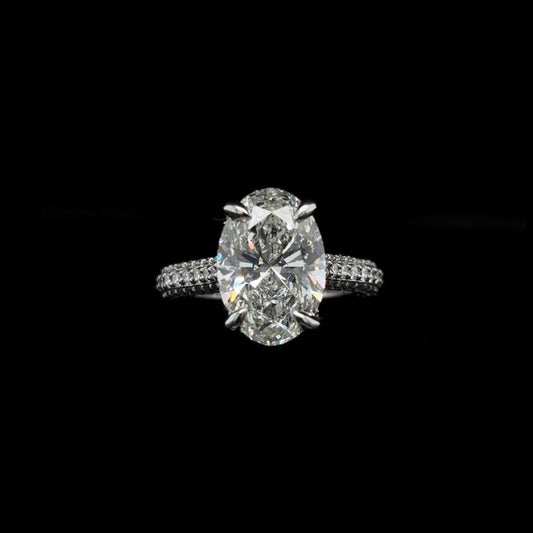 Oval 3D Pave Lab Diamond Engagement Ring (5.01cts Total, 4.08cts Centre)