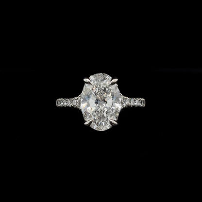 Oval Crossover Split Shank Lab Diamond Engagement Ring front view.