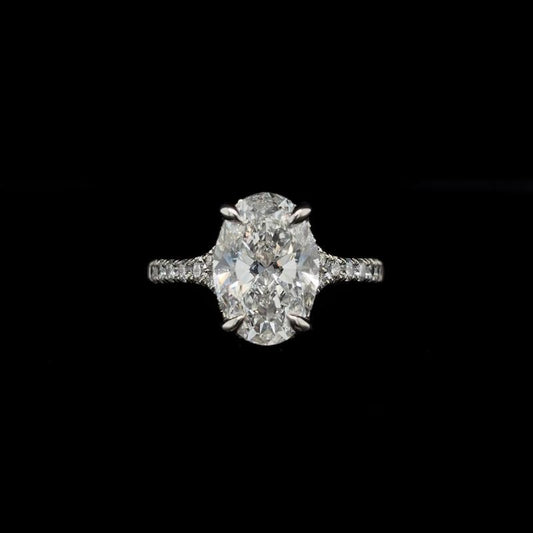Oval Crossover Split Shank Lab Diamond Engagement Ring (3.48cts Total, 3.01cts Centre)