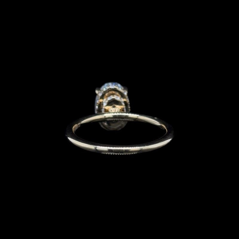 Oval Double Hidden Halo Lab Diamond Engagement Ring back view.