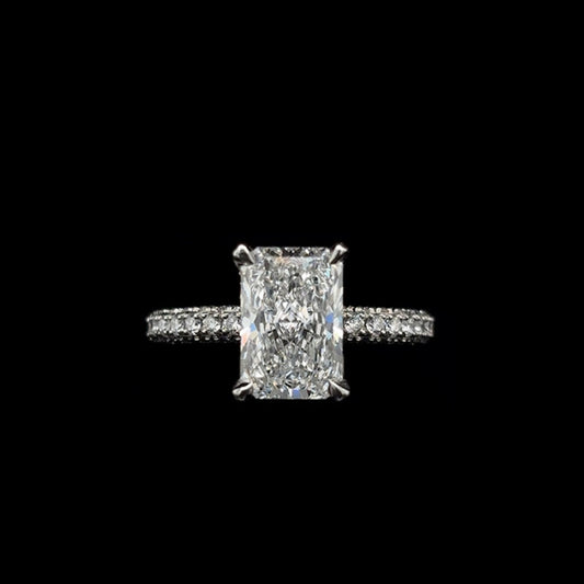Radiant 3D Pave Lab Diamond Engagement Ring (3.30cts Total, 2.52cts Centre)
