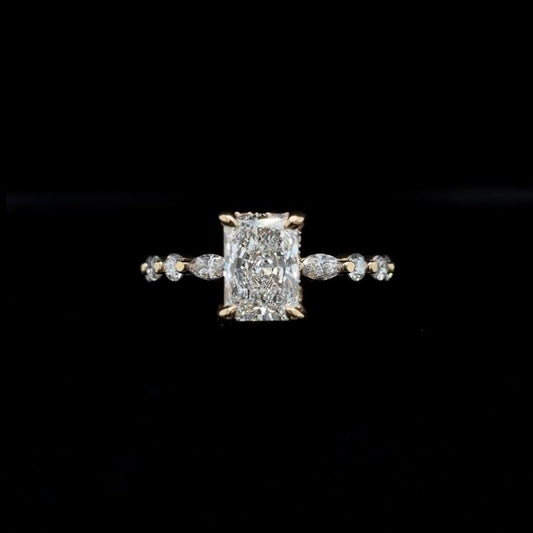Radiant Bubble Marquise Lab Diamond Engagement Ring (2.10cts Total, 1.52ct Centre)