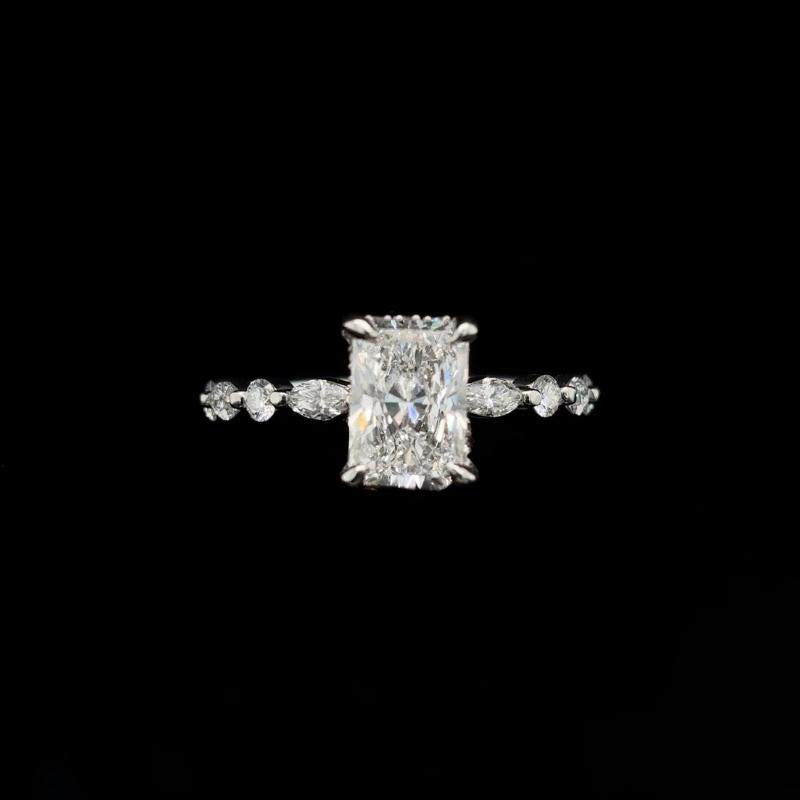 Radiant Bubble Marquise Lab Diamond Engagement Ring front view. 
