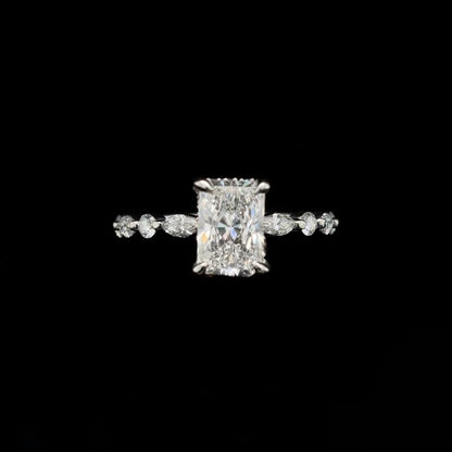 Radiant Bubble Marquise Lab Diamond Engagement Ring front view. 