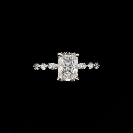 Radiant Bubble Marquise Lab Diamond Engagement Ring (2.12cts Total, 1.54ct Centre)