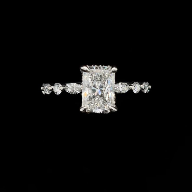 Radiant Bubble Marquise Lab Diamond Engagement Ring front view.