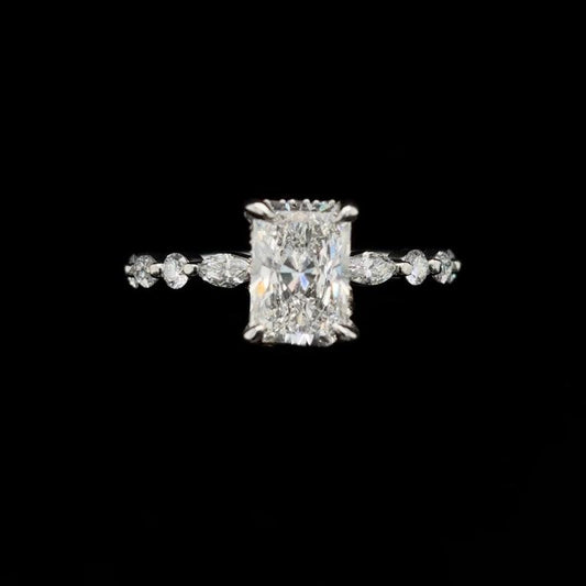 Radiant Bubble Marquise Lab Diamond Engagement Ring (1.58ct Total, 1.03ct Centre)