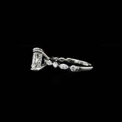 Radiant Bubble Marquise Lab Diamond Engagement Ring left view. 