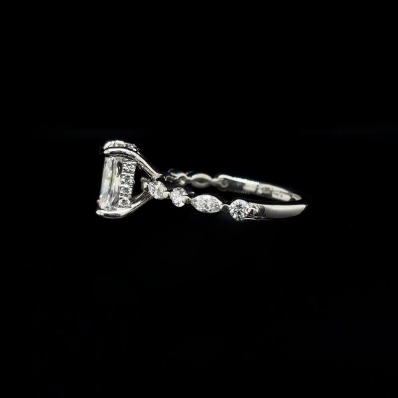 Radiant Bubble Marquise Lab Diamond Engagement Ring left view. 