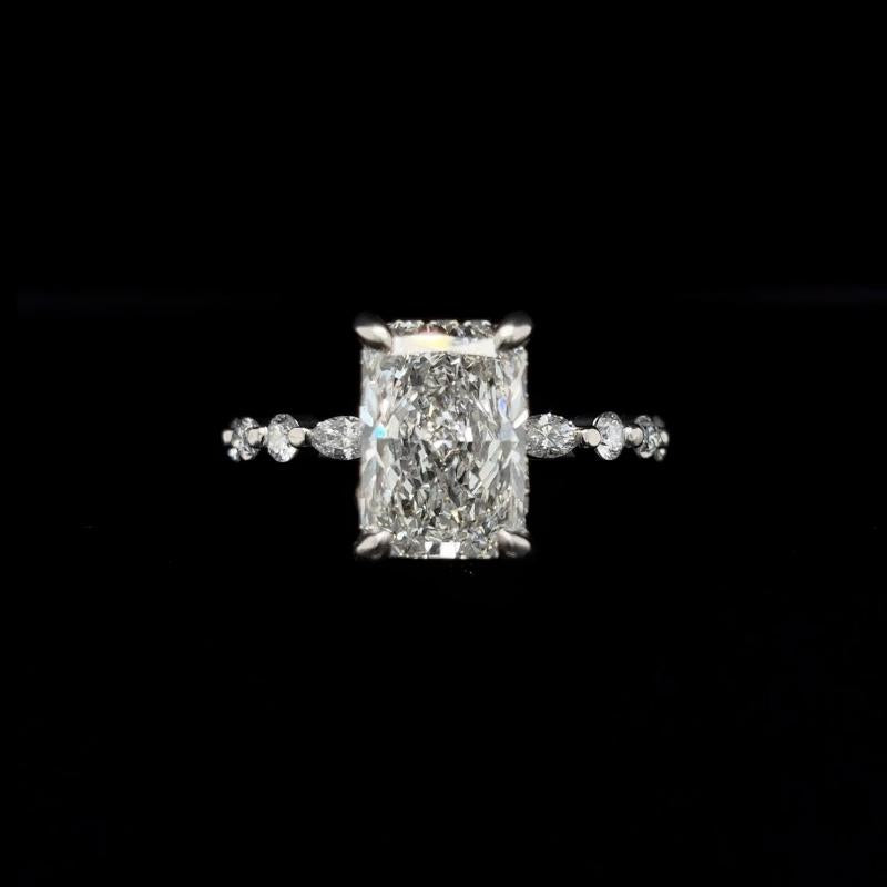 Radiant Bubble Marquise Lab Diamond Engagement Ring front view.
