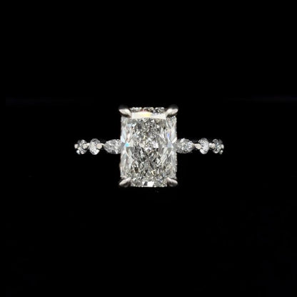 Radiant Bubble Marquise Lab Diamond Engagement Ring front view.