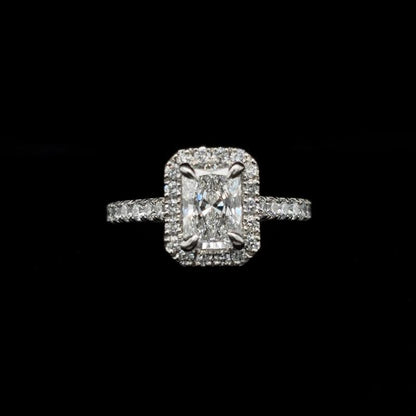 Radiant Halo Lab Diamond Engagement Ring front view. 