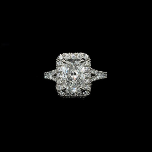 Radiant Pave Halo Split Shank Lab Diamond Engagement Ring (3.09cts Total, 2.07cts Centre)