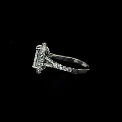 Radiant Pave Halo Split Shank Lab Diamond Engagement Ring left view.