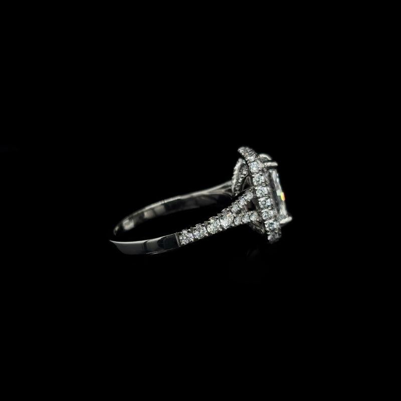 Radiant Pave Halo Split Shank Lab Diamond Engagement Ring right view. 