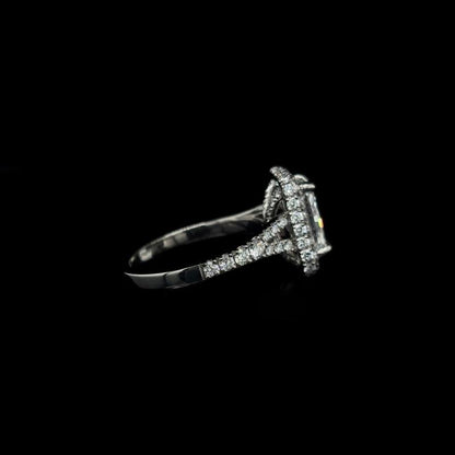 Radiant Pave Halo Split Shank Lab Diamond Engagement Ring right view.