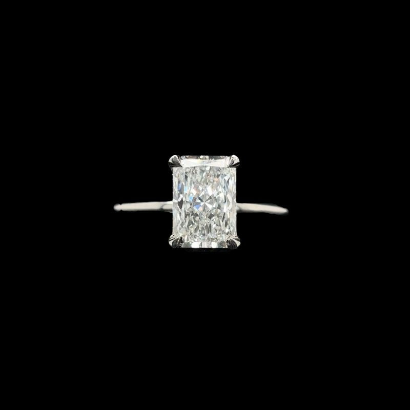 Radiant Double Hidden Halo Lab Diamond Engagement Ring front view.