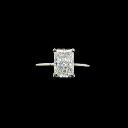 Radiant Double Hidden Halo Lab Diamond Engagement Ring front view.