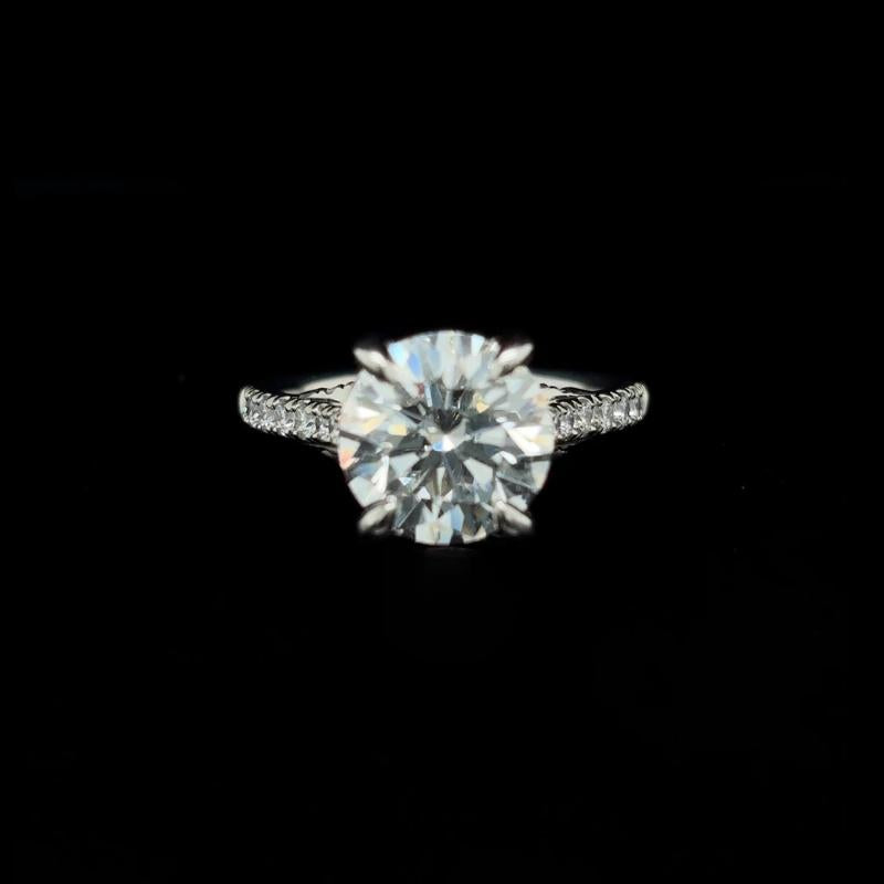 Round Cross Over Lab Diamond Engagement Ring front view.