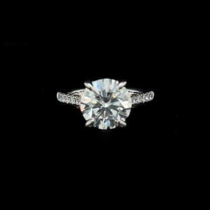 Round Cross Over Lab Diamond Engagement Ring front view.