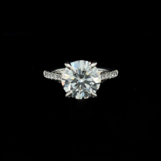 Round Cross Over Lab Diamond Engagement Ring (3.60cts Total, 3.05cts Centre)
