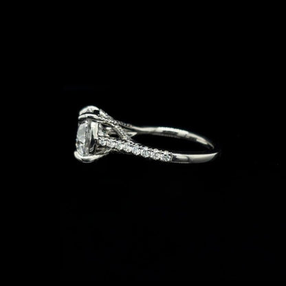 Round Cross Over Lab Diamond Engagement Ring left view.