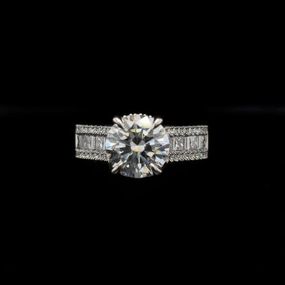 Round Multi Row Band Lab Diamond Engagement Ring (4.59cts Total, 3.06cts Centre)