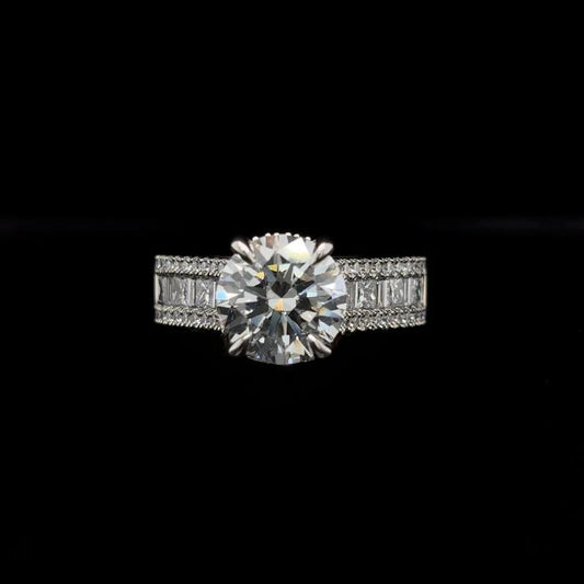 Round Multi Row Band Lab Diamond Engagement Ring (4.59cts Total, 3.06cts Centre)
